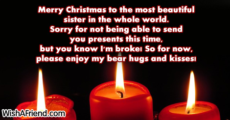 Merry Christmas to the most beautiful, Christmas Message for Sister