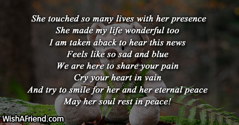 on death condolence words anniversary For She Loss Message lives, so Mother Sympathy Of many touched